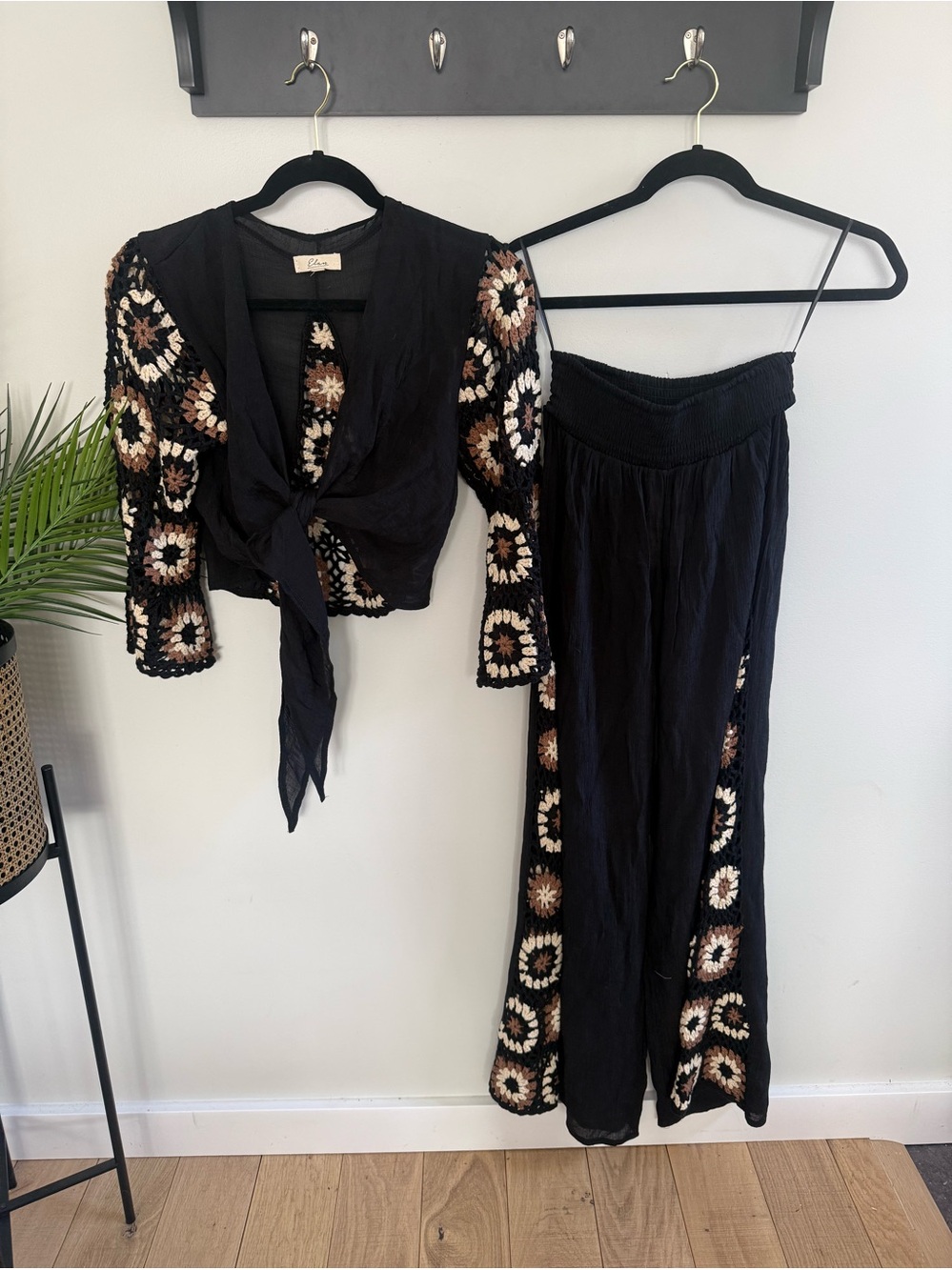 Boho Crocheted Tie-Front Top & Matching Pant Set (Brand New, Never Worn)